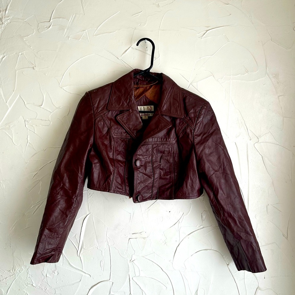 VINTAGE Maroon/Brown Cropped Leather Jacket
